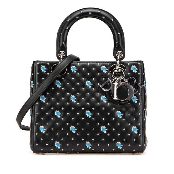 CHRISTIAN DIOR Handbags - Christian Dior Dior Embroidered Flower Handbag/Shoulder Bag, 2-Way, Black/Blu...